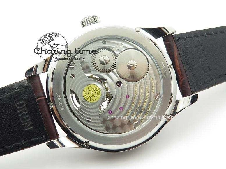 MIROTIME 0213 Chic Portuguese Tourbillon Power Reserve Moonphase SS White Dial Gold Numbers On Black Leather Strap 7319